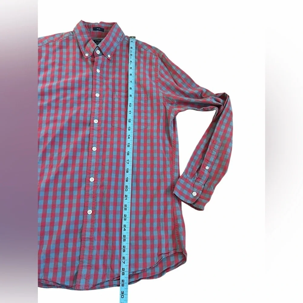J. Crew Red and Blue Flex Wash Slim Fit Button Up Dress Shirt Mens Sz Medium